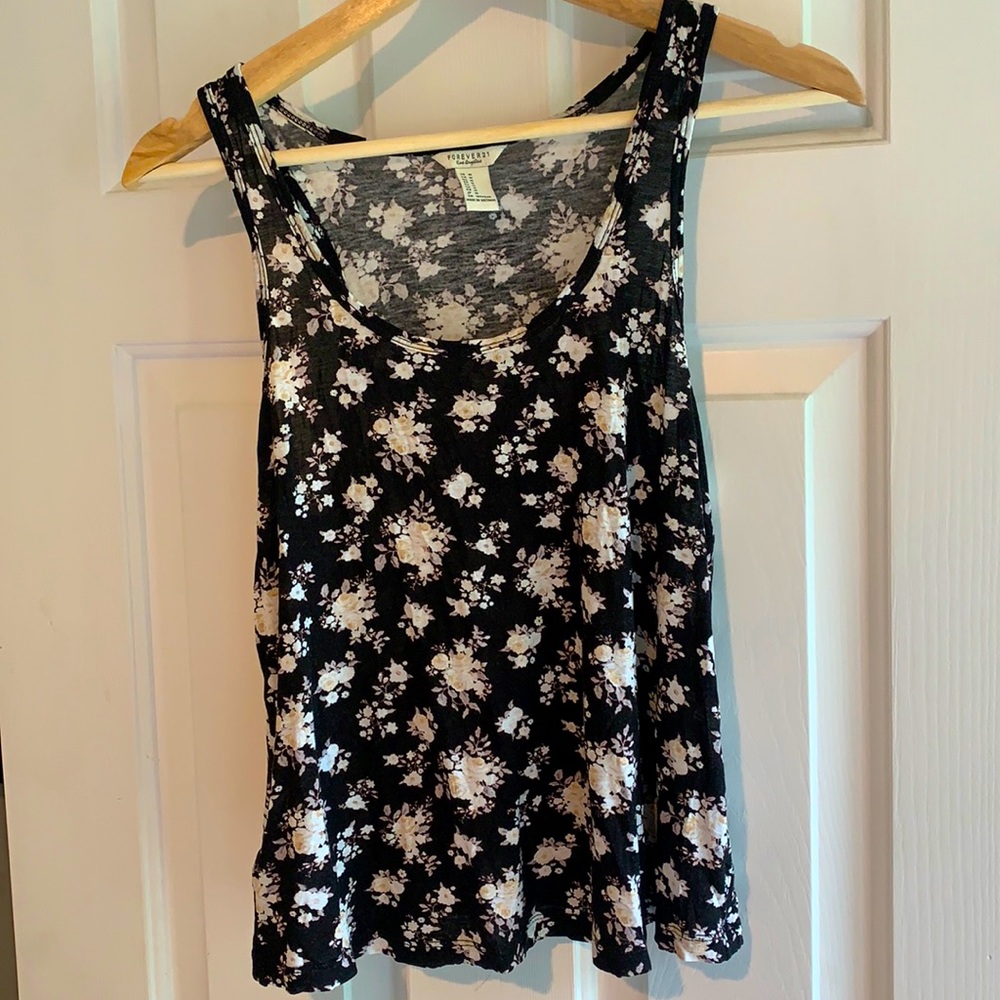 Forever 21 Black Floral Tank Top